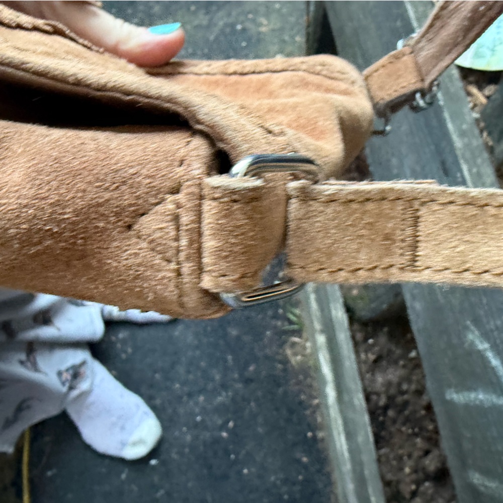 WORLD MARKET brown boho India shoulder small leather bag hippy tan suede - Picture 8 of 16